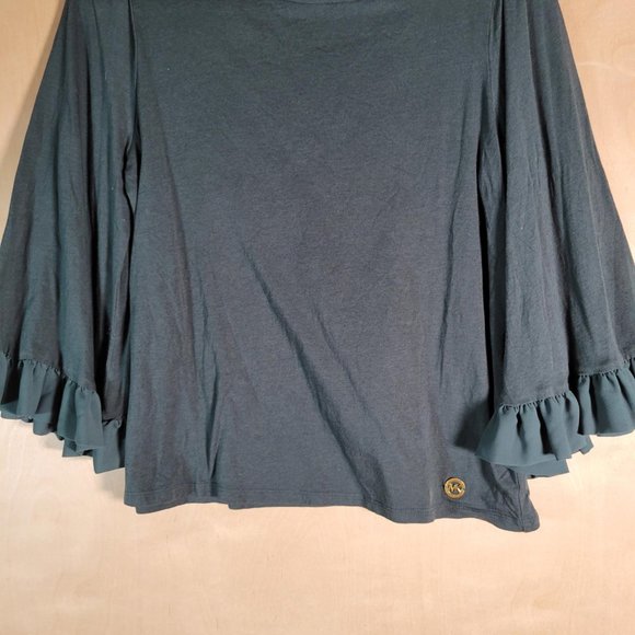 MICHAEL BY MICHAEL KORS Green Pullover Tunic Ruffled Sleeves Shirt Women Size M - Picture 8 of 10